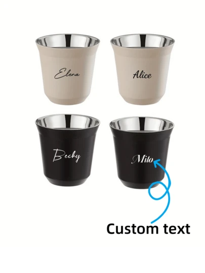 1pc Custom Coffee Cup, With Customizable Text, Made Of Black And White Stainless Steel, Is A Perfect Gift For Friends