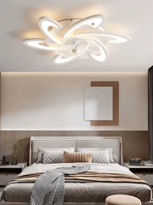 220V White/Black Bedroom Fan Light - 6 Petals, Silent Fan, Eye Protection Light Source, Remote Control Adjustable, Dining Room, Living Room Home Decoration, Adjustable Wind Speed (1-6)