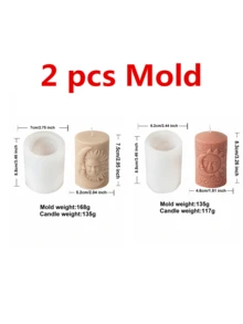 3D 浮雕日月面圆柱蜡烛硅胶模具月亮花朵图案柱环氧树脂香薰石膏蜡烛制作工具 - 白色 - 查看 9