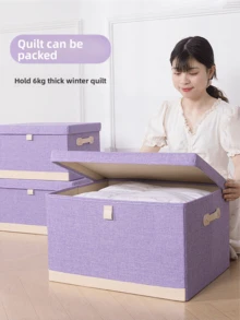 1pc Pink, Grey, Blue, Green, Purple Fabric Storage Box, Household Clothing Organizer Box, Large Capacity Foldable, Thickened Wardrobe Storage Box, Quilt Storage Box - Multicolor - View 9