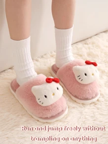 Lindas pantuflas de peluche de Hello Kitty, pantuflas esponjosas de color rosa para mujeres y niñas, suela antideslizante, calzado de dormitorio cómodo y cálido, zapatos interiores suaves y mullidos con diseño de personaje de dibujos animados, ideal para el invierno, regalo perfecto para amigos y familiares, excelente para relajarse en casa, apto para mayores de 4 años, disponible en múltiples tallas