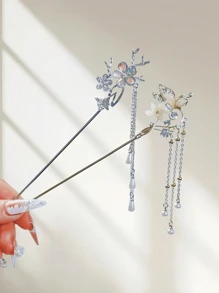 1pc Light Gold, Niche, Floral Cat's Eye, Crystal Tassel, High Class, Bohemian, Retro, Women's Hairpin, Five-Color Stone Women's Hairpin, Chinese Style Cosplay, Cute Personalized Elegant Hair Accessory, Gift For Friends And Girlfriends,Chinese Hair Sticks,Chinese Hair Accessories,Hair Sticks,Lily Of The Valley,Hair Chopsticks For Women Hair Bun Hair Bun Maker Bun Hair Piece Hair Styling Pins