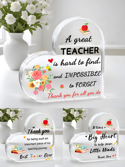 1 Pieza Regalos de Apreciación al Maestro, Regalos para Maestras - Placa de forma de corazón de acrílico Regalos para Maestros de 4*4*0,4 pulgadas, Regalos de Fin de Año de Estudiantes para el Maestro, Regalos de Jubilación para Maestros Mujeres y Hombres