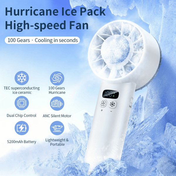 BALASHOV Ventilador Recarregável Manual, Velocidade do Vento Ajustável de 1-100, Bateria de 5200mAh, Com Visor Digital, Adequado para Uso Interno/Externo/Viagem/Acampamento/Escritório | Presente de Verão Refrescante