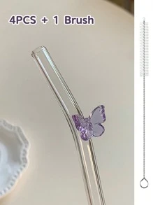 Juego de 6 Pajitas Reutilizables con Encanto de Mariposa - Juego de Bebida Encantado para Bodas/Despedidas de Soltera, Pajitas de Vidrio Caprichosas con Cepillo de Limpieza, Suministros para Fiestas, Accesorios de Cóctel para Jardín de Hadas, Perfecto para Fiesta de Soltera y Decoración de Compromiso Nupcial, Regalo para Novia