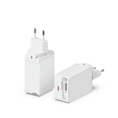GEAO ADAPTER Europäischer Standard 65W Schnellladegerät, Dual-Port Ladung, C-Typ PD65W, eingebautes Typ-C Datenkabel, Powerbank, Ladekabel, Ladegerät, Adapter, kompatibel mit Telefon 16 Pro Max/16 Pro/16 Plus/16/15 Serie, Ladegerät-Sets für Samsung, iPad und andere Handy, Hochleistungs-Schnellladung