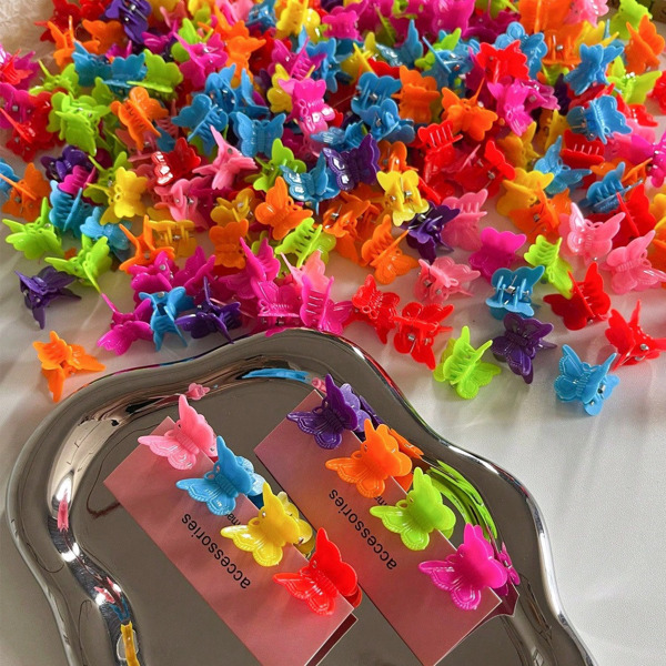 50pcs Y2K Style Assorted Candy Color Butterfly Shape Mini Hair Clips, Pink/Blue/Yellow/Green, Fashion & Versatile, Elegant & Simple Design, Suitable For Daily Wear, Casual, Party, Commute, Travel, Washing, Makeup, Hairstyling Hair Accessories Elegant Claw Clips