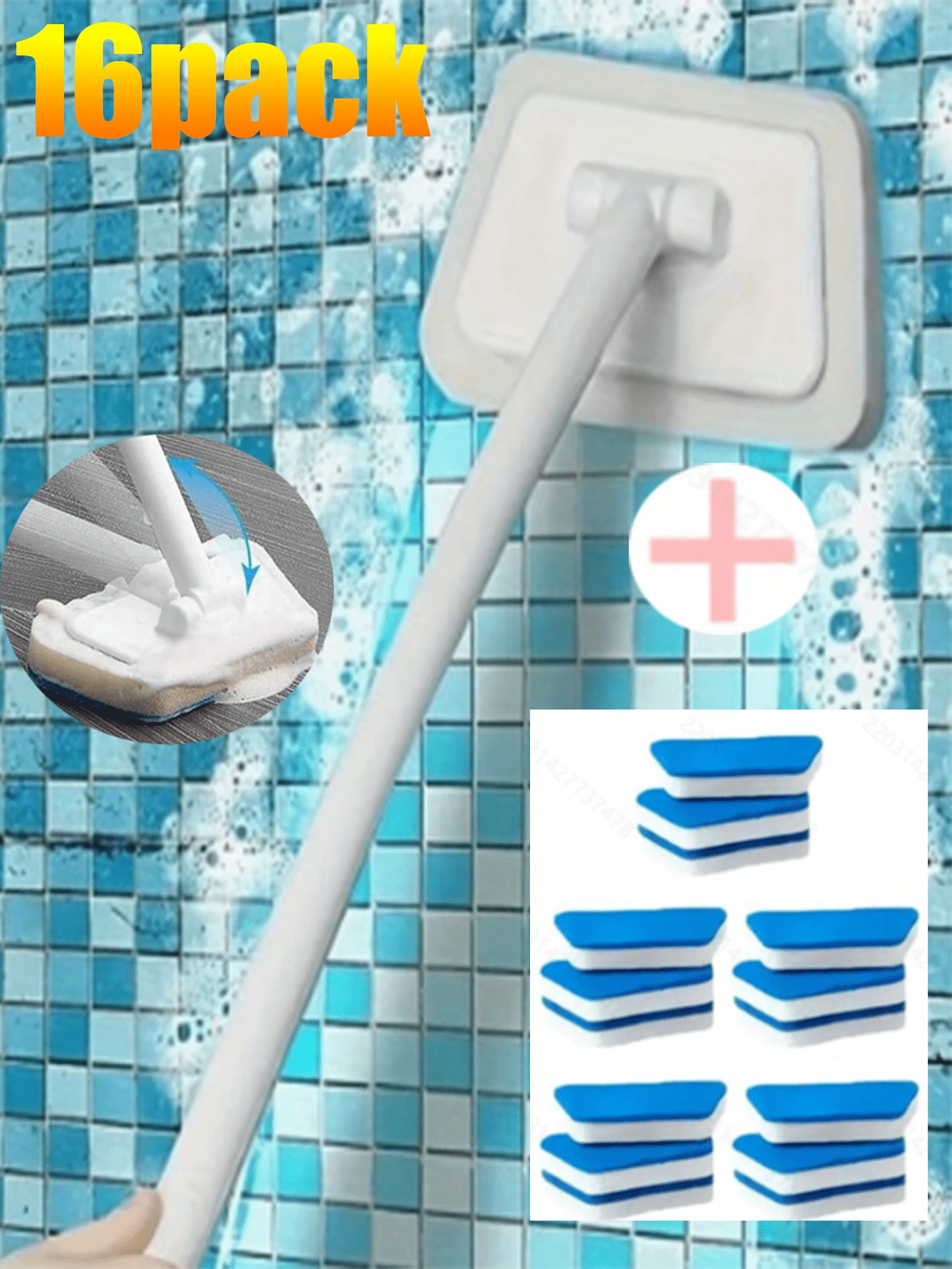 7/11/16PCS Long Handle Cleaning Brush With Replaceable Sponge - Multi - Purpose For Kitchen & Bathroom, Tile & Glass Cleaner, Efficient & Durable, Easy To Use, 16 - Pack With 15 Replacement Sponges, Stain Remover Scrub Brush, Home Essentials Cleaning Supplies, Versatile Deep Cleaning, Water - Absorbent Sponge, Convenient & Hygienic Cleaning Tool, Ideal For Various Surfaces, High - Quality Cleaning Accessory, Must - Have For Home Cleaning, Effective Grease Removal, Long - Lasting Performance, User - Friendly Design, Perfect For Daily Cleaning Tasks - 白色 - 查看 1