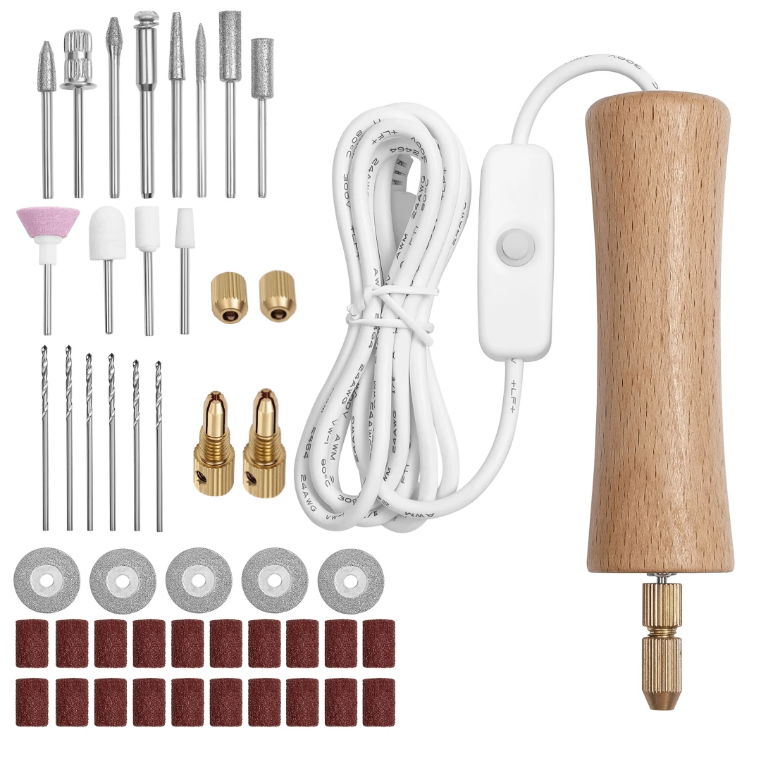 50 件电动树脂珠宝钻头套件，木质手钻树脂配件，多功能电动工具，用于钻孔、研磨、抛光、切割、雕刻、DIY 树脂工艺品，实用、方便、精确的珠宝制作工具 - 彩色 - 查看 1