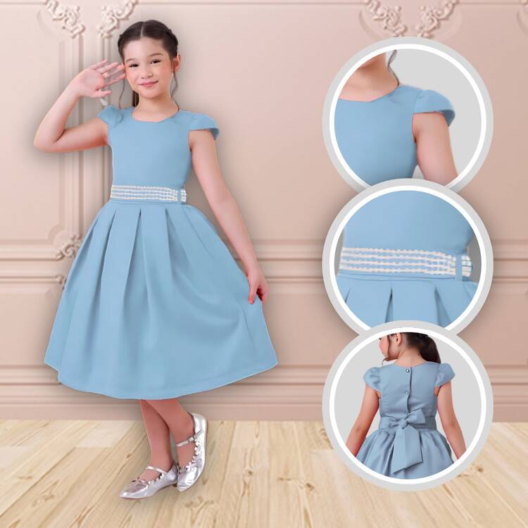 Children's Dress For Girls, Party, Wedding, Baptism, Graduation, Birthday, Princess Style With Pearls - 淺藍色 - 查看 1