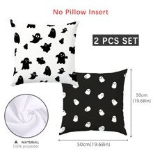 2 Pcs Cute Ghost Printed Black And White Pillow Covers [Without Pillow Insert], 17.7*17.7in (45*45cm)/19.68*19.68in (50*50cm), [Single-Sided Printing] Polyester, Pillow Cases For Sofa, Living Room, Bedroom, Car, Office, Hotel, Homestay Decor, Perfect Gift For Family And Friends, All Season Use