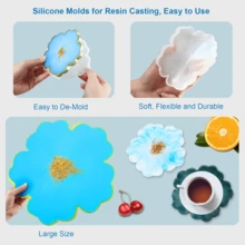 1 Pc Resin Tray Mold And Coaster Molds Large/ Small For Resin Casting, Flower Shape Epoxy Resin Casting Molds For DIY, Home Decoration - White - View 4