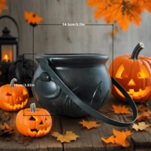 1 pièce Grand chaudron de sorcière d'Halloween, bol à bonbons en plastique noir, convient pour la décoration d'Halloween, les cadeaux de fête, les fournitures de fête de la chasse aux bonbons - Multicolore - Voir 13