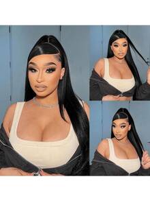 bling hair Jarin Hair Brasilianisches Remy-Menschenhaar, 360-Grad-Vollspitze, glatt, transparent, Schweizer Spitze, günstige Perücken für Frauen - Natural Black - Übersicht 4