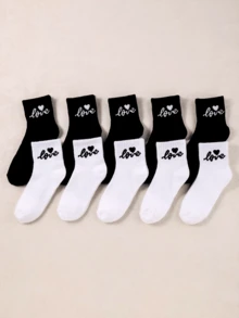 10 双黑白儿童心形图案袜子，休闲简约装，适合情人节、情侣、校园、大学、礼物、返校 - 彩色 - 查看 4