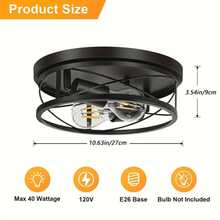 2 件圆形铁艺嵌入式吸顶灯，北欧风格，易于安装，适用于走廊、门厅、客厅、厨房、卧室、复古工业风家居装饰照明灯具，不含灯泡 - 黑色 - 查看 3