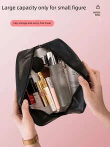 1 pezzo Borsa da toilette da viaggio in PVC trasparente rosa + pelle, organizer trasparente per il trucco da donna, borsa impermeabile per la conservazione dei cosmetici, adatta per la cura della pelle e il trucco da donna per la spiaggia/viaggio, per vacanze, bagno, camera da letto, grande capienza
