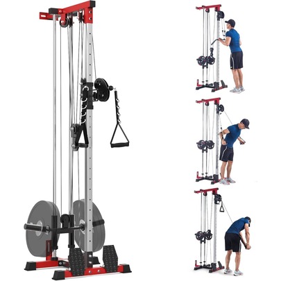 CuisinSmart Wall Mount LAT Cable Machine - All In One High/Low Pulley Station With 20 Adjustable Positions, LAT Pulldown & Row Tower For Total Body Home Gym Training