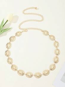 1 件西式金属链腰带，饰有雏菊、花瓣和花卉装饰，适合搭配连衣裙和服装，适合送给女孩的创意返校或情人节礼物 - 金色 - 查看 4