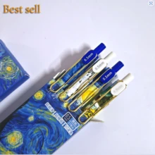 4 支/盒，梵高油画图案伸缩中性笔，0.5 毫米超细笔尖，书写顺畅，快干黑色墨水笔，适用于家庭、学校和办公用品，用于学校用品，返校 - 黑色 - 查看 3