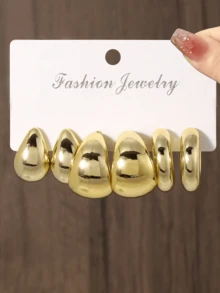 6/18pcs Elegant Geometric Earring Set, Minimalist Creative Resin Teardrop & C-Shape Pendant Earrings, Chic & Stylish Earrings For Women, Daily & Party Jewelry, Holiday Gift - Gold - View 15