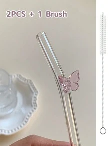 Juego de 6 Pajitas Reutilizables con Encanto de Mariposa - Juego de Bebida Encantado para Bodas/Despedidas de Soltera, Pajitas de Vidrio Caprichosas con Cepillo de Limpieza, Suministros para Fiestas, Accesorios de Cóctel para Jardín de Hadas, Perfecto para Fiesta de Soltera y Decoración de Compromiso Nupcial, Regalo para Novia