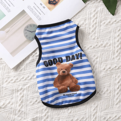 Novo Colete B-Vest com Estampa de Urso Cartoon Primavera/Verão para Animais de Estimação, Colete para Cachorro Pequeno, Roupas para Animais de Estimação, Roupas para Cachorro