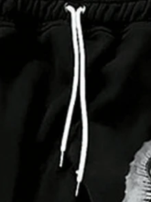 男士街头涂鸦嘻哈直筒阔腿宽松休闲裤春秋季新款抽绳印花喇叭裤