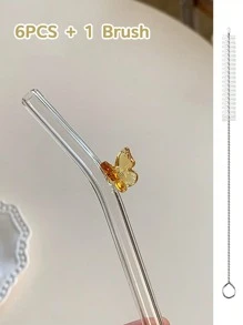 Juego de 6 Pajitas Reutilizables con Encanto de Mariposa - Juego de Bebida Encantado para Bodas/Despedidas de Soltera, Pajitas de Vidrio Caprichosas con Cepillo de Limpieza, Suministros para Fiestas, Accesorios de Cóctel para Jardín de Hadas, Perfecto para Fiesta de Soltera y Decoración de Compromiso Nupcial, Regalo para Novia