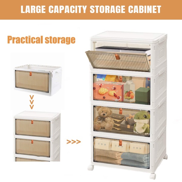 Royalswill 4 Layers Stackable Storage Box, Plastic Storage Box With Lid And Wheels Easy To Use Space Saving, Suitable For Clothes, Bathroom, Bedroom, Living Room, Study Room