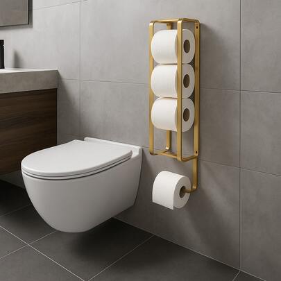 Suporte de Parede para Papel Higiênico - Design Moderno e Prático-Preto e Dourado