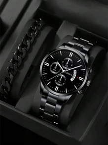 Men's Round Pointer Date Quartz Watch, Suitable For Daily Wear