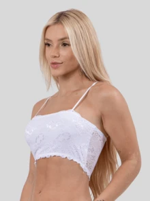 Women's Lace Top Set With Thin Straps - 白色和米色 - 查看 5