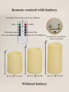 3-Piece Acrylic Flameless Candles With Remote Control, Battery Powered LED Fake Candles With Timer, Summer Warm Light Decorative Lights For Valentine's Day Wedding Holiday Party Home Decor - 米色 - 查看 8