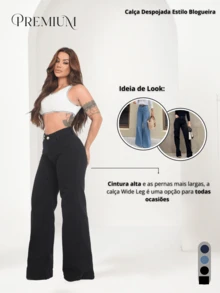 Women's Wide Leg Jeans, High-Rise, 100% Premium Cotton, Wide Leg, Marbled Blogger - 黑色 - 查看 3