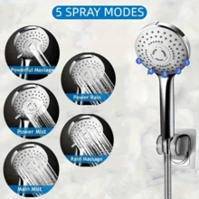 Shower Head Combo,8inch/10 Inch High Pressure Rain Shower Head With 11 Inch Adjustable Extension Arm And 5 Settings Handheld Powerful Shower Spray Against Low Pressure Water - Silver - View 3