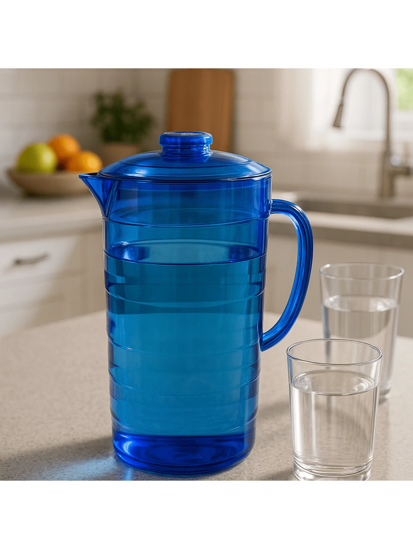 2 Liter Clear Acrylic Jug With Lid – Ideal For Water And Juice - Blue - View 1