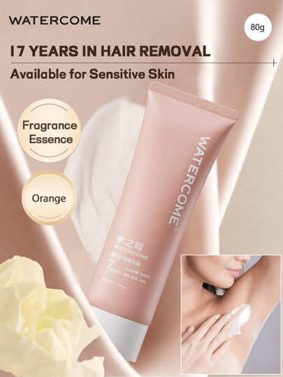 WATERCOME 80g Hair Removal Cream For Women,Depilatory Cream, Mild And Gentle Removal With Aroma, For Unwanted Hair In Underarms, Bikini Line Area, Arms & Legs Area, Painless Flawless Depilatory Cream, Sensitive Formula Suitable For All Skin Types