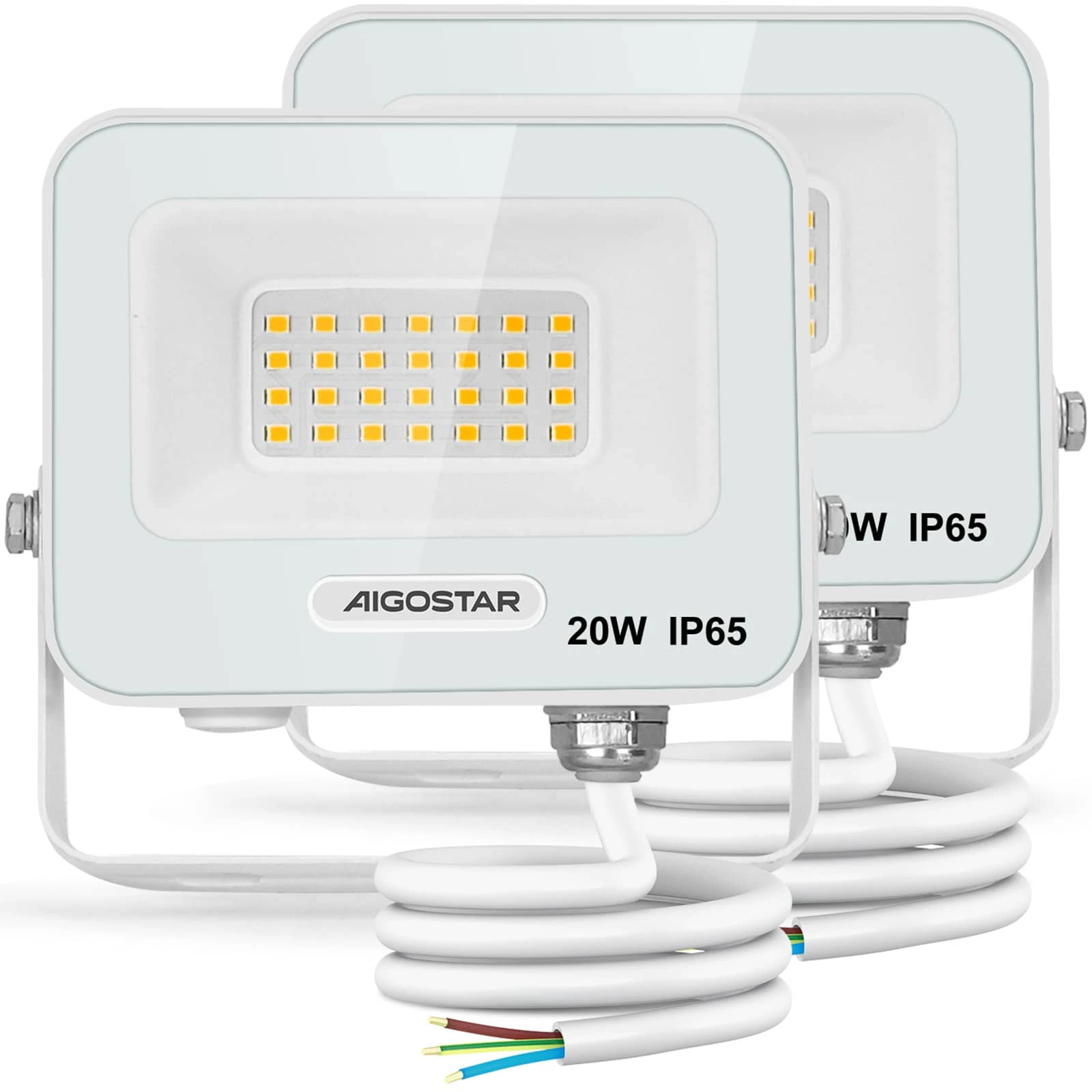 Aigostar Foco LED Exterior 20w, 1650LM Foco Proyector LED, IP65 Impermeable Luz de , Natural 4000K Luces led exterior, Para Jardín, Patio, Garaje, Paquete de 2 - 20w-4000k - Ver 1
