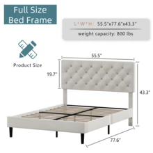 Twin/ Full/ Queen/ King Bed Frame, Upholstered Platform Bed Frame With Headboard, Solid Wood Slats, No Box Spring Needed, Noise-Free, Easy Assembly, White/ Grey/ Dark Grey/ Pink/ Blue - trắng - Xem 7
