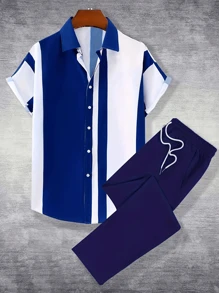 Fashionable And Comfortable Men's Beach Vacation Printed Short-Sleeved Pants Suit; Holiday Gift