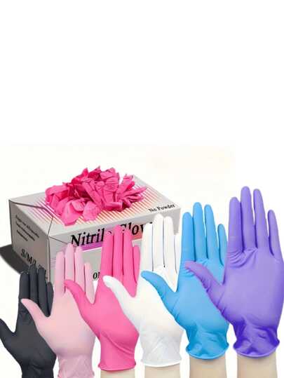 100 Pieces Of Disposable Gloves, Super Durable, Blue/Pink/Black/White/Purple Disposable Nitrile Latex Gloves, Suitable For Kitchen, Tattoo, Hair Dyeing, Pet Care, Beauty Salon And Home Cleaning, Multi-Purpose Disposable Gloves. Note The Packaging Method Of Bagged, Reason: Not Easily Damaged During Transportation.