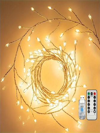 1pc 50/100LED Copper Wire Firecracker String Light, USB Powered Indoor Decorative Light With Remote Control, Suitable For Bedrooms, Flower Garlands, Gardens, Parties, Windows, Weddings, Christmas Trees