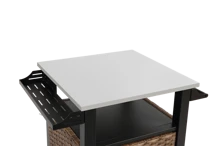 Sairedel Single Door Bar Cart,Outdoor Kitchen Wicker Island Rolling Cart & Storage Cabinet, Wheels And Stainless Steel Extended Table Top, Side Handle For Patio Kitchen Or Bar Cart, Brown - 1 - View 7