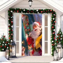 1件/270件圣诞主题门旗，圣诞派对门挂装饰旗，圣诞球圣诞老人图案涤纶门旗，适用于圣诞派对室内外装饰，客厅装饰，圣诞派对餐厅装饰，派对氛围装饰，圣诞节促销，2025年圣诞节