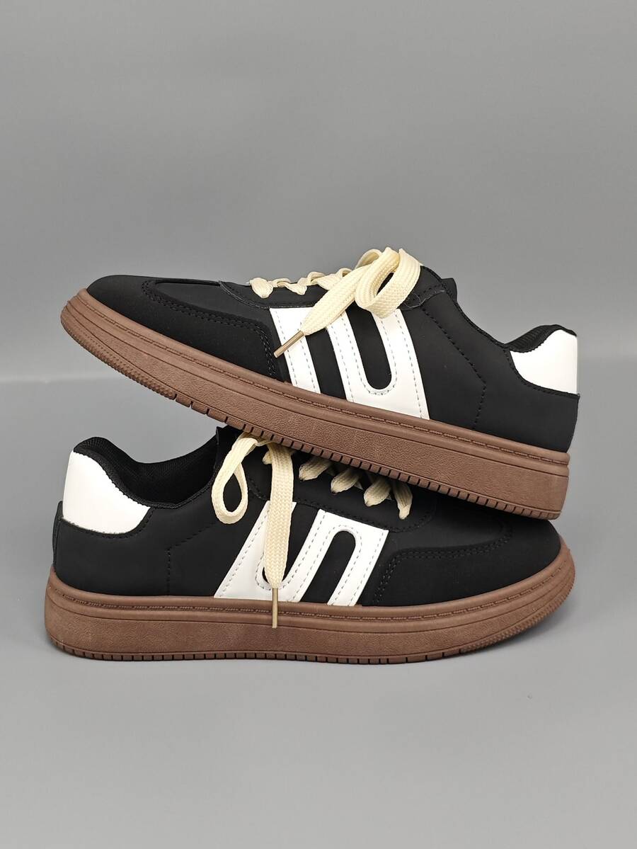 (Recommend Sizing Up) Women's Casual Sports Shoes, Lightweight Breathable Mesh Lace-Up Sneakers, Versatile Comfortable Flat Walking Shoes - 黑與白 - 查看 1