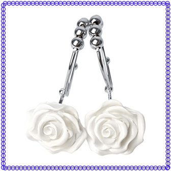 Set Of 12 Rose Decorative Shower Curtain Hooks Resin & Stainless Steel Ring Double Hooks Elegant Style Shower Curtain Hangers For Bathroom (Double Hook_White)