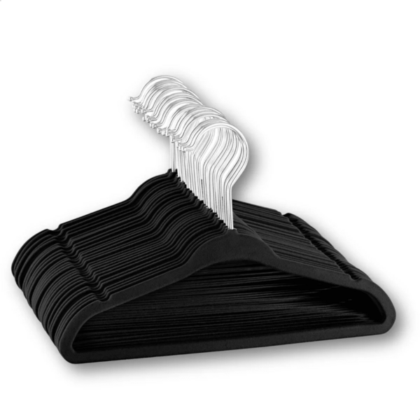 Kit De 30 Cabides Veludo De Roupa Antideslizante Slim Adulto Cor Preto