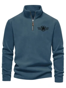 Men's Fleece Half-Open Zipper Top, Stand-Up Collar Half-Zipper Long-Sleeved Pullover, Men's Classic And Fashionable Polo Shirt - xanh nhạt - Xem 1