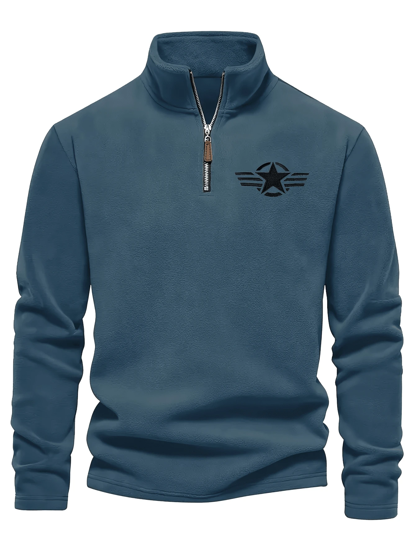 Men's Fleece Half-Open Zipper Top, Stand-Up Collar Half-Zipper Long-Sleeved Pullover, Men's Classic And Fashionable Polo Shirt - xanh nhạt - Xem 1